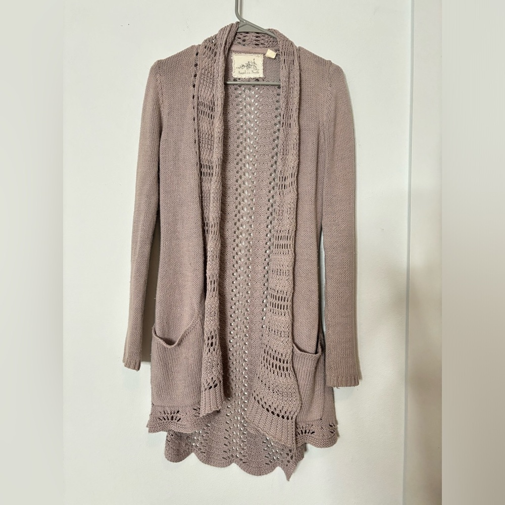 ANTHROPOLOGIE ANGEL OF THE NORTH LONG LINED WOOL BLEND CARDIGAN SZ XSMALL